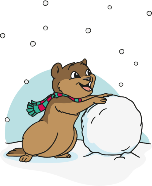 Murmeltier spielt im Schnee