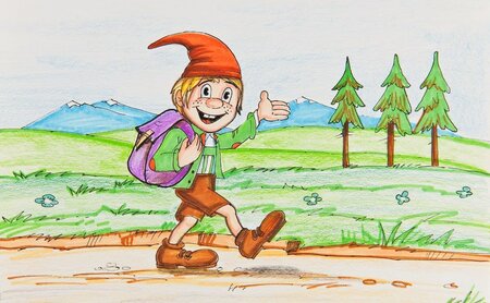 Gemaltes Bild von Wurzl beim Wandern