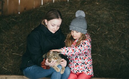 Familie beim Katzenstreicheln
